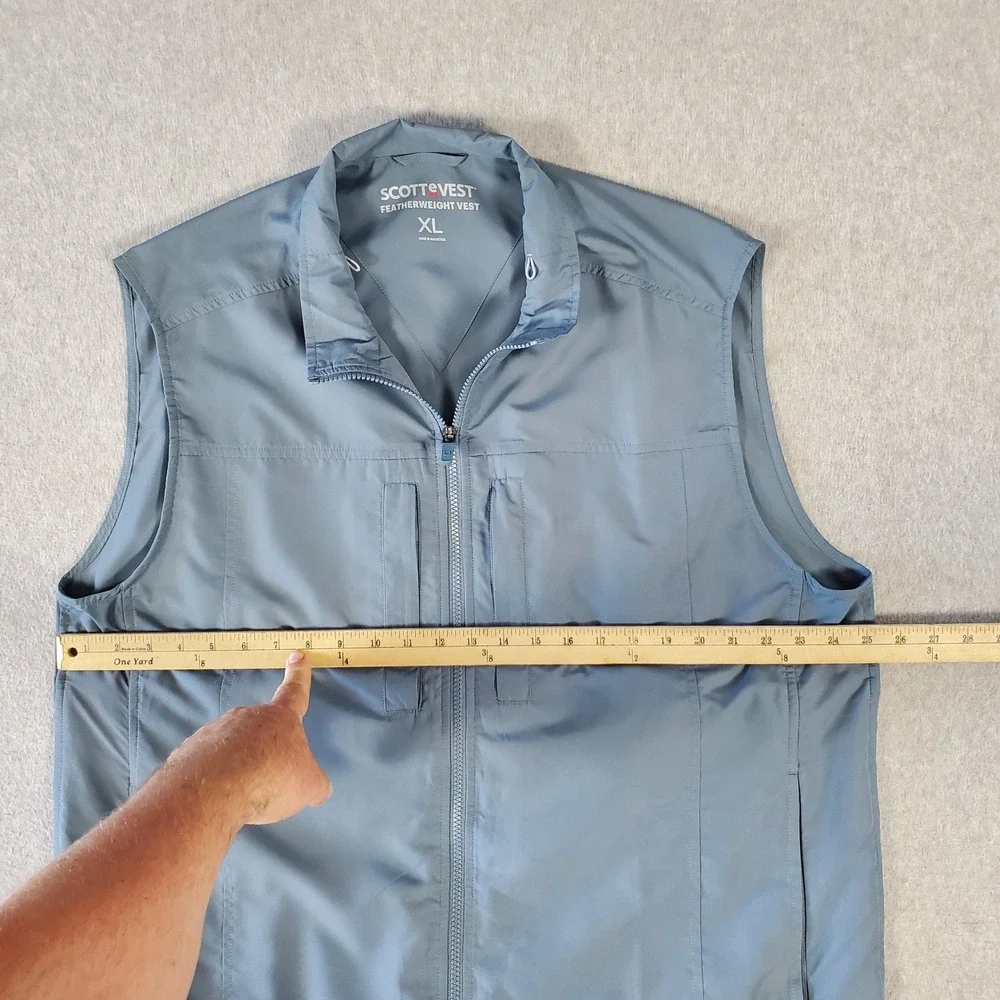 SCOTTeVEST Featherweight Vest Mens XL Blue Gray Multi-Pocket Travel Hiking TEC